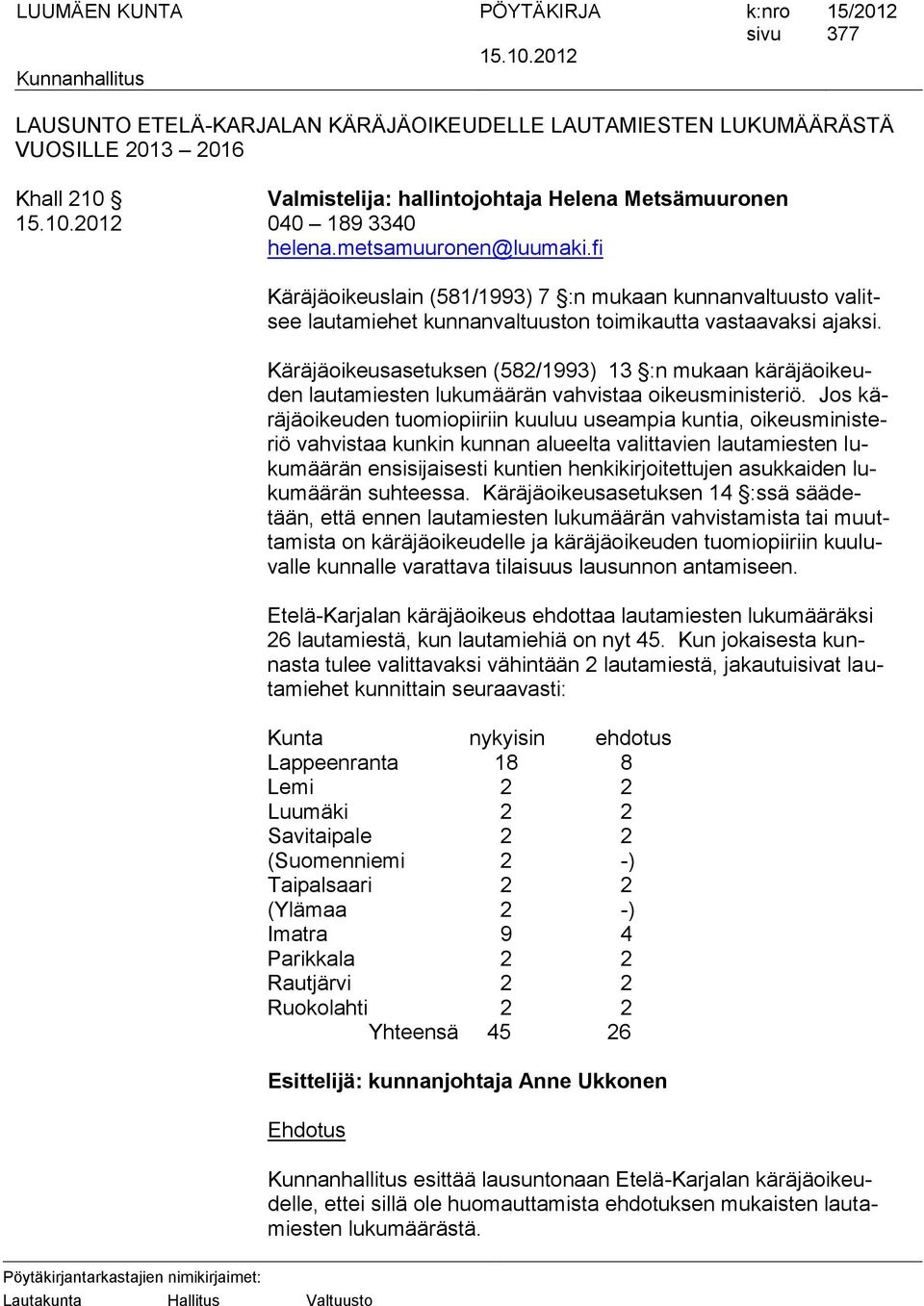 Käräjäoikeusasetuksen (582/1993) 13 :n mukaan käräjäoikeuden lautamiesten lukumäärän vahvistaa oikeusministeriö.