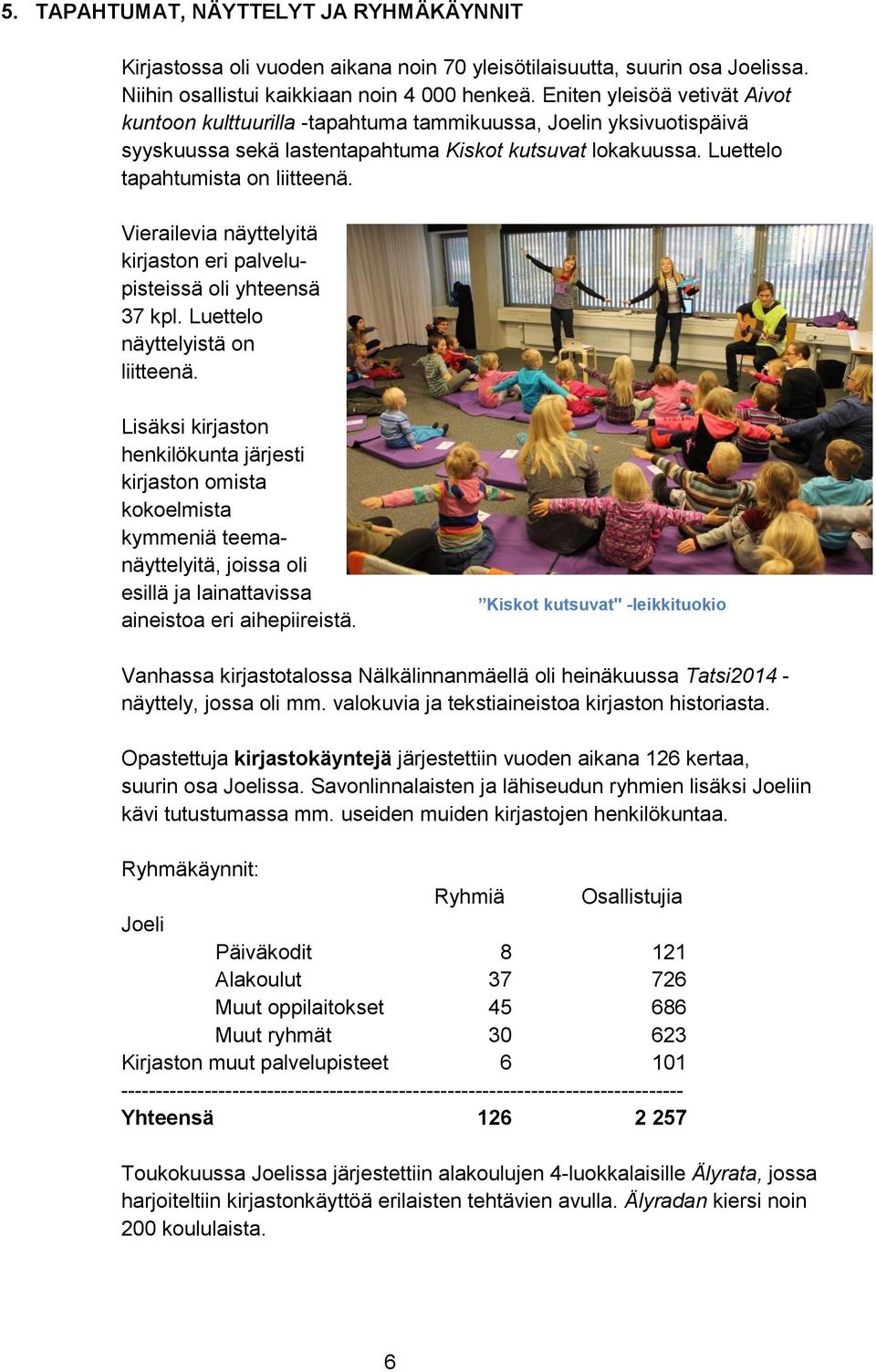Vierailevia näyttelyitä kirjaston eri palvelupisteissä oli yhteensä 37 kpl. Luettelo näyttelyistä on liitteenä.