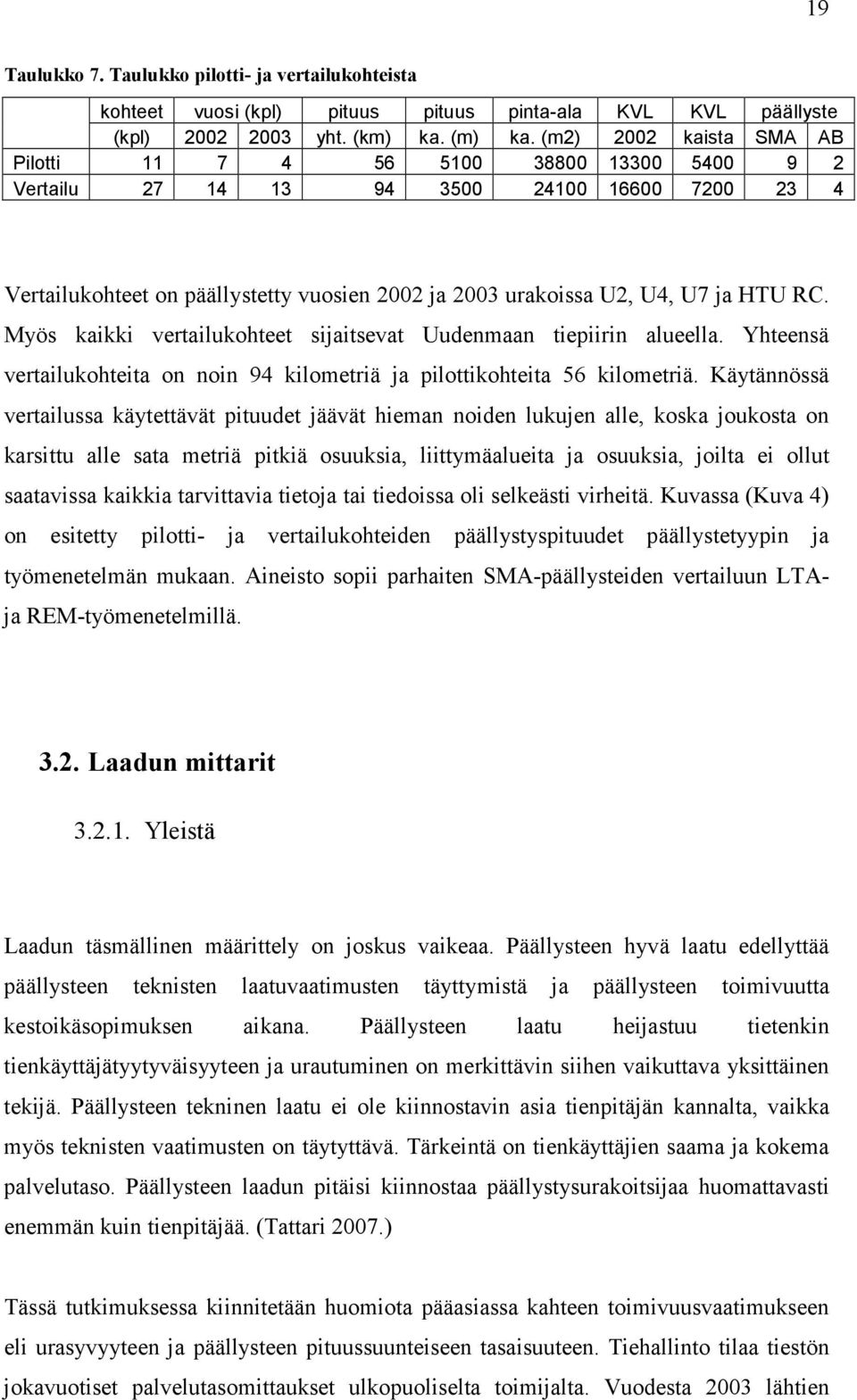 Myös kaikki vertailukohteet sijaitsevat Uudenmaan tiepiirin alueella. Yhteensä vertailukohteita on noin 94 kilometriä ja pilottikohteita 56 kilometriä.