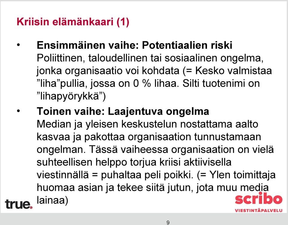 Silti tuotenimi on lihapyörykkä ) Toinen vaihe: Laajentuva ongelma Median ja yleisen keskustelun nostattama aalto kasvaa ja pakottaa