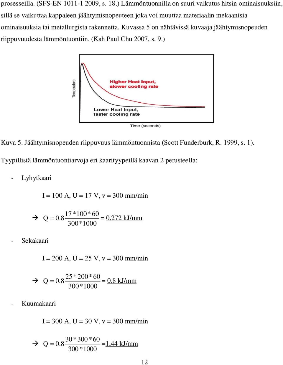 Kuvassa 5 on nähtävissä kuvaaja jäähtymisnopeuden riippuvuudesta lämmöntuontiin. (Kah Paul Chu 2007, s. 9.) Kuva 5. Jäähtymisnopeuden riippuvuus lämmöntuonnista (Scott Funderburk, R. 1999, s.