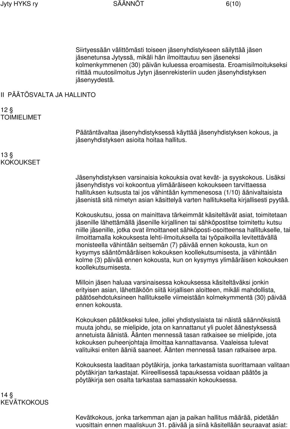 Päätäntävaltaa jäsenyhdistyksessä käyttää jäsenyhdistyksen kokous, ja jäsenyhdistyksen asioita hoitaa hallitus. Jäsenyhdistyksen varsinaisia kokouksia ovat kevät- ja syyskokous.