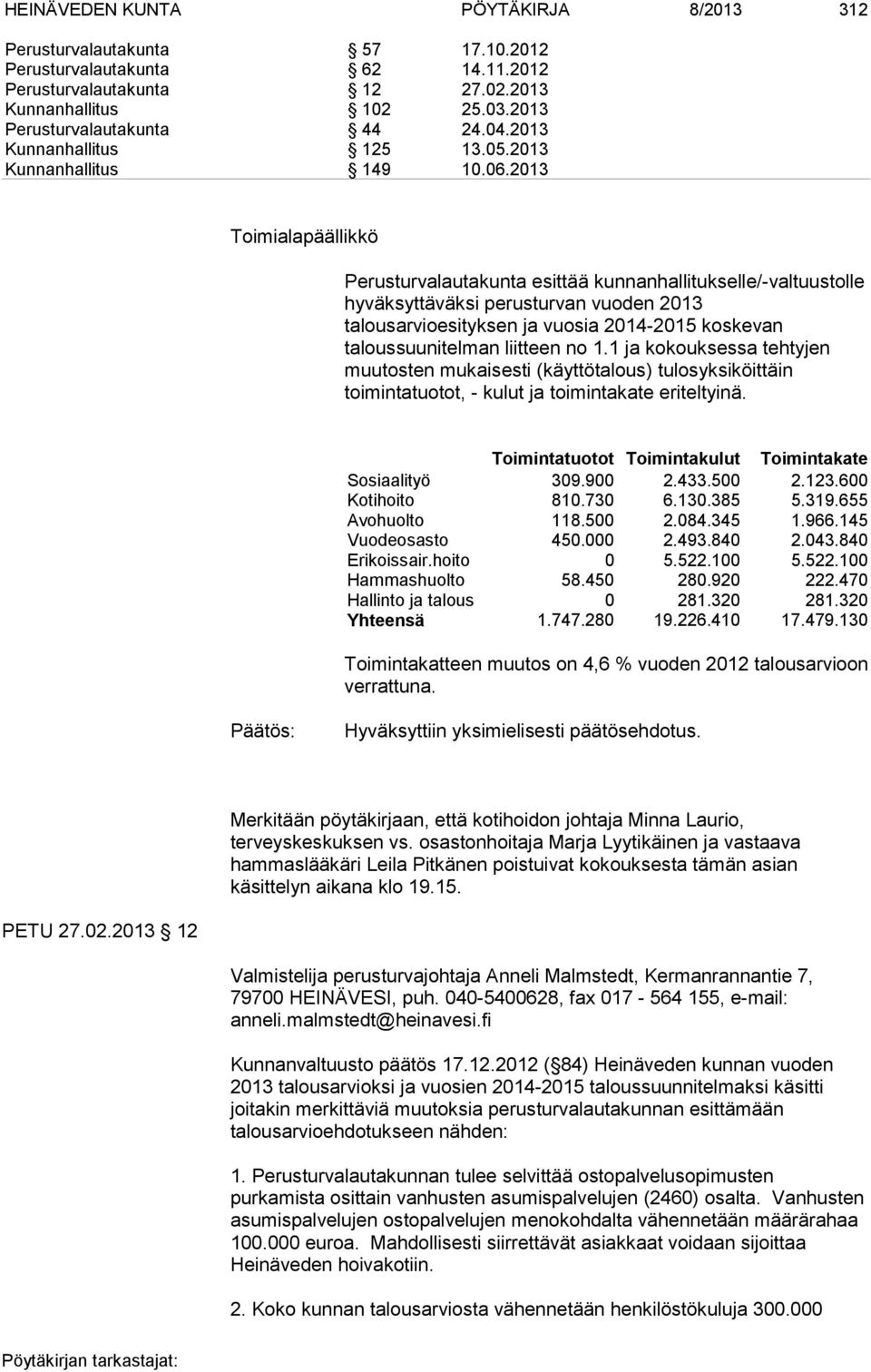 2013 Toimialapäällikkö Perusturvalautakunta esittää kunnanhallitukselle/-valtuustolle hyväksyttäväksi perusturvan vuoden 2013 talousarvioesityksen ja vuosia 2014-2015 koskevan taloussuunitelman