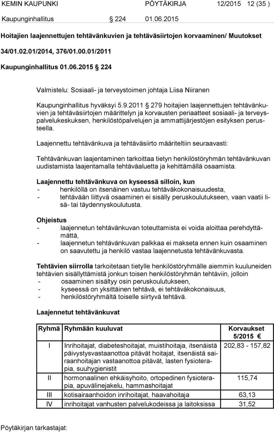 2011 279 hoitajien laajennettujen teh tä vän kuvien ja tehtäväsiirtojen määrittelyn ja korvausten periaatteet sosiaali- ja ter veyspal ve lu kes kuk sen, henkilöstöpalvelujen ja ammattijärjestöjen