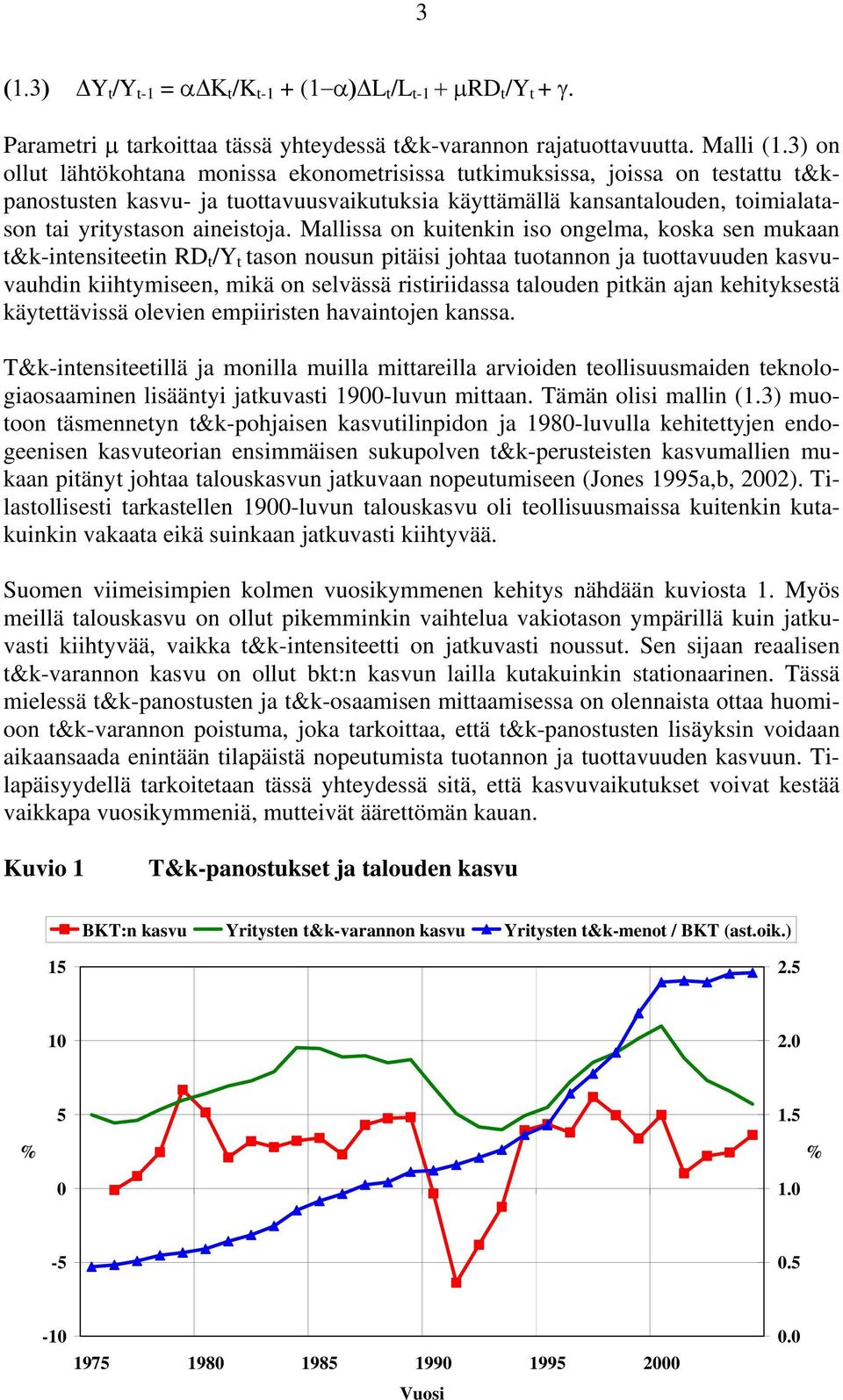 Mallissa on kuitenkin iso ongelma, koska sen mukaan t&k-intensiteetin RD t /Y t tason nousun pitäisi johtaa tuotannon ja tuottavuuden kasvuvauhdin kiihtymiseen, mikä on selvässä ristiriidassa