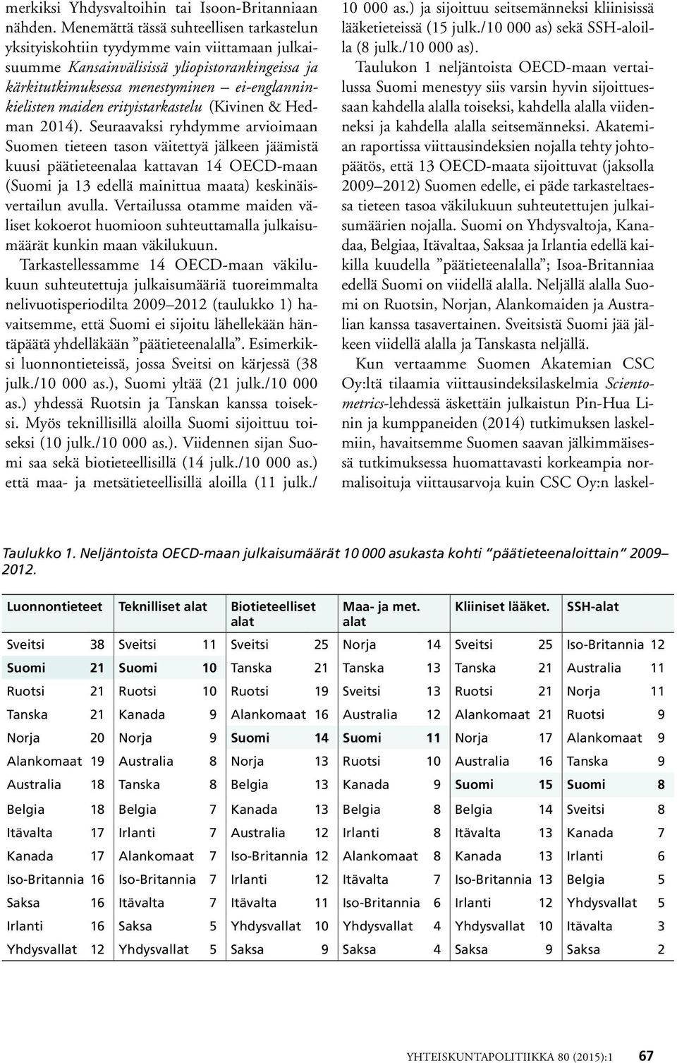 erityistarkastelu (Kivinen & Hedman 2014).