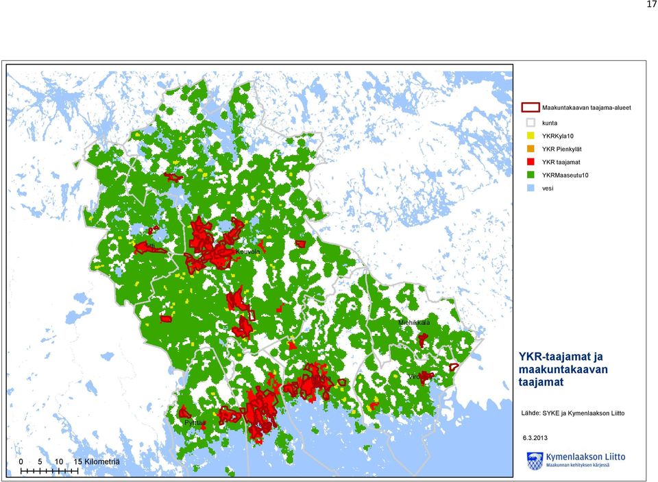 YKR-taajamat ja maakuntakaavan taajamat Lähde: