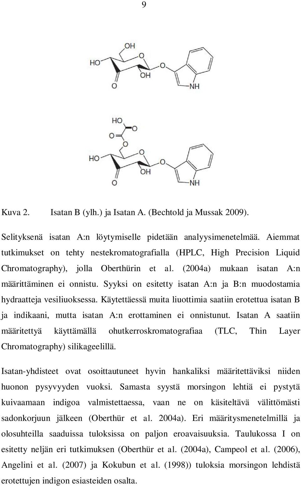 Syyksi on esitetty isatan A:n ja B:n muodostamia hydraatteja vesiliuoksessa. Käytettäessä muita liuottimia saatiin erotettua isatan B ja indikaani, mutta isatan A:n erottaminen ei onnistunut.