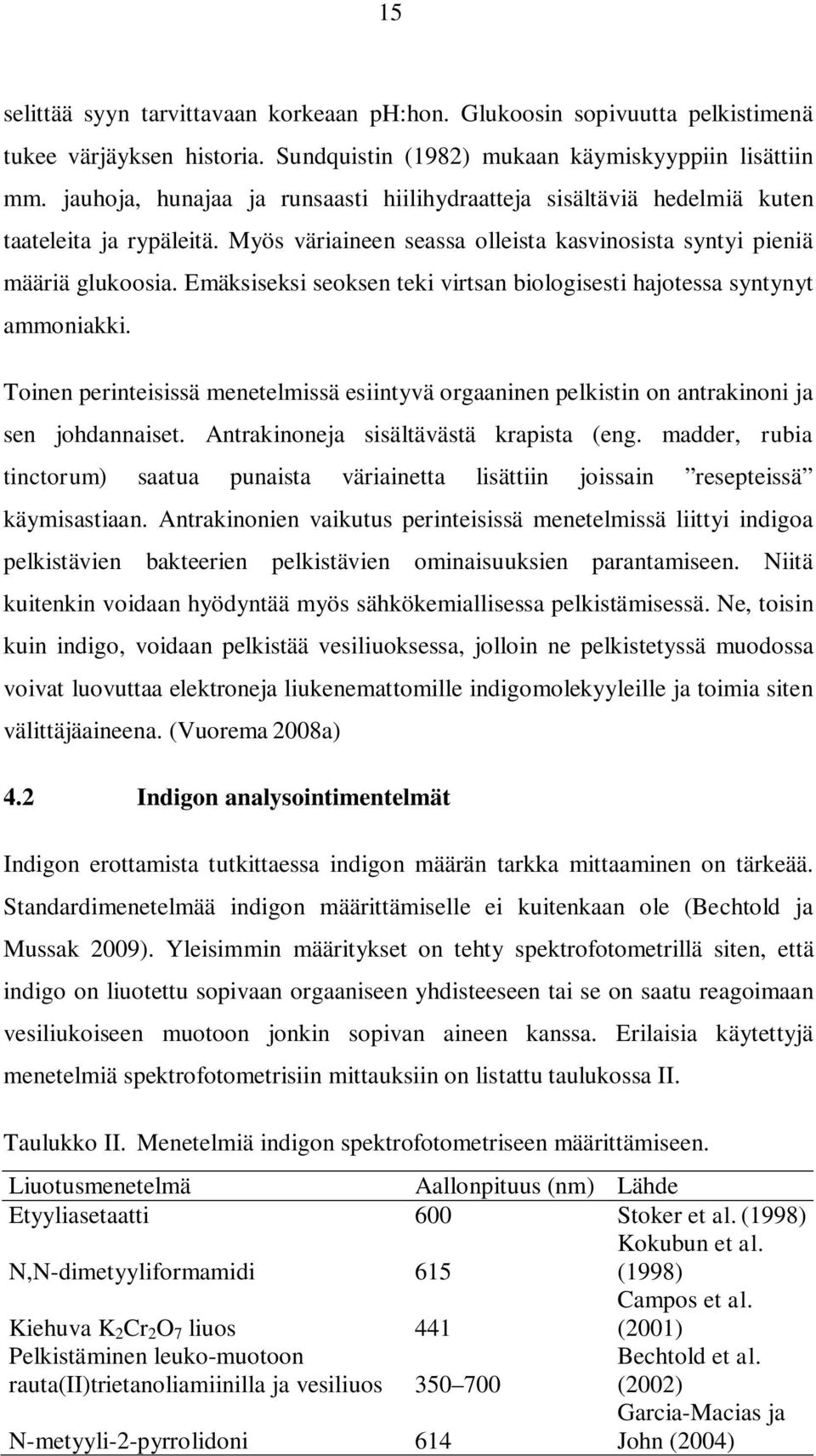 Emäksiseksi seoksen teki virtsan biologisesti hajotessa syntynyt ammoniakki. Toinen perinteisissä menetelmissä esiintyvä orgaaninen pelkistin on antrakinoni ja sen johdannaiset.