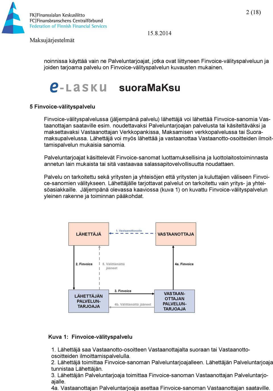 noudettavaksi Palveluntarjoajan palvelusta tai käsiteltäväksi ja maksettavaksi Vastaanottajan Verkkopankissa, Maksamisen verkkopalvelussa tai Suoramaksupalvelussa.