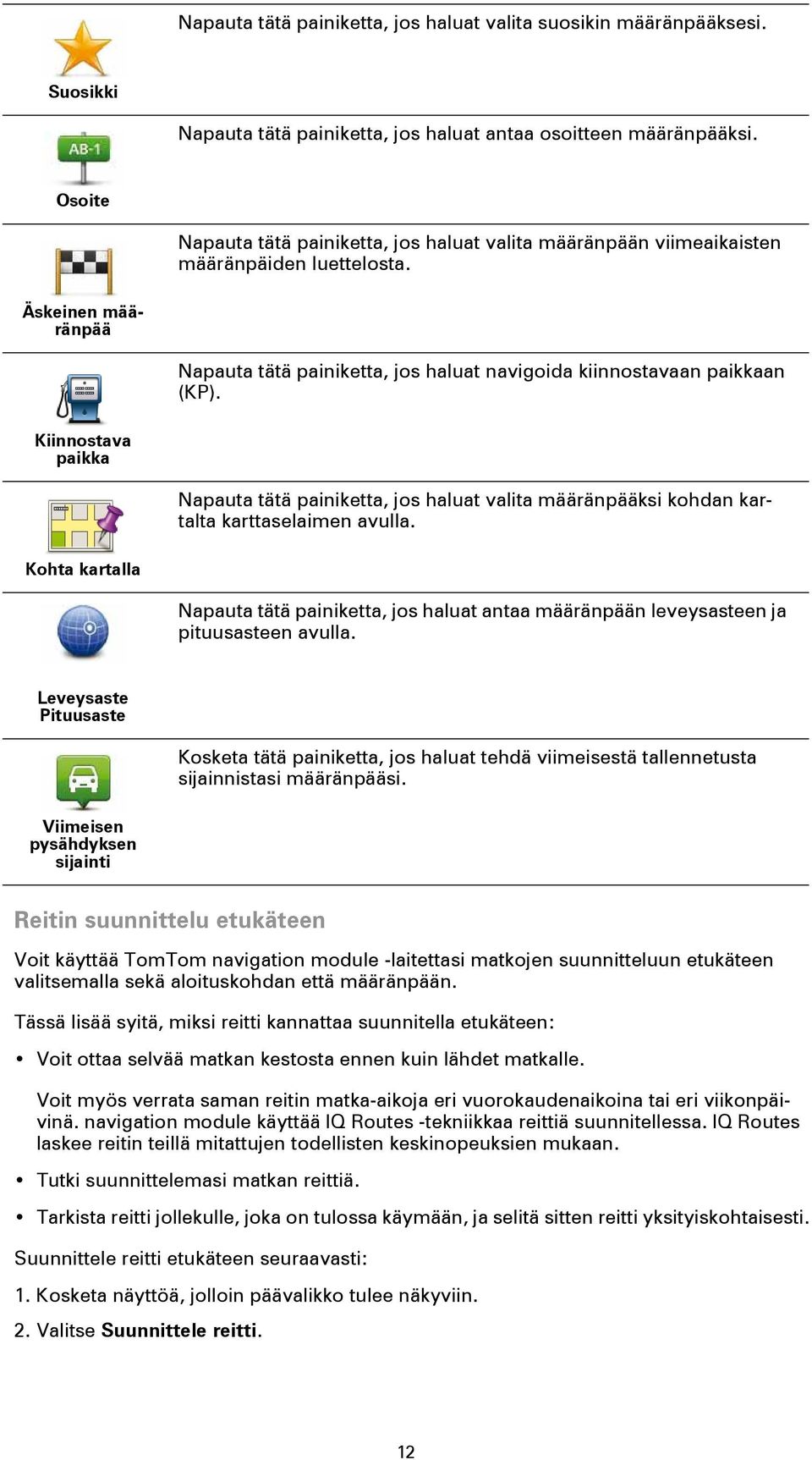 Kiinnostava paikka Napauta tätä painiketta, jos haluat valita määränpääksi kohdan kartalta karttaselaimen avulla.