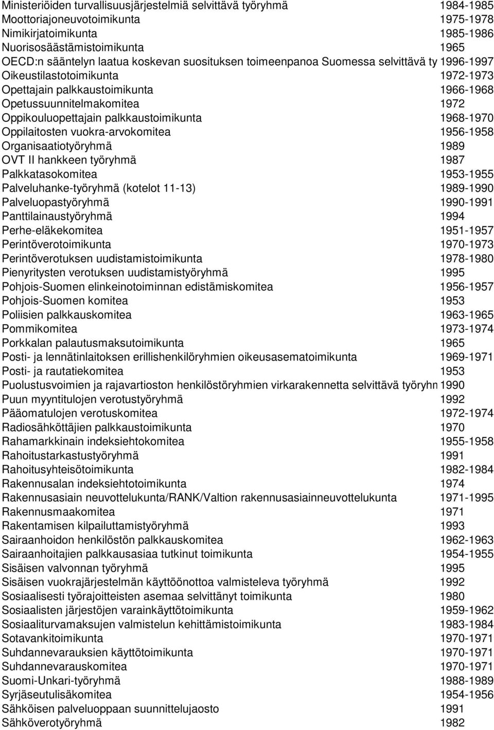 palkkaustoimikunta 1968-1970 Oppilaitosten vuokra-arvokomitea 1956-1958 Organisaatiotyöryhmä 1989 OVT II hankkeen työryhmä 1987 Palkkatasokomitea 1953-1955 Palveluhanke-työryhmä (kotelot 11-13)