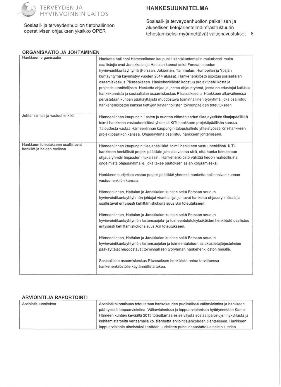 Jokioisten, Tammelan. Humppilan ja Ypäjän kunta yhtymä käynnistyy vuoden 2014 alussa). Hankehenkilöstö sijoittuu sosiaalialan osaamiskeskus Pikassokseen.