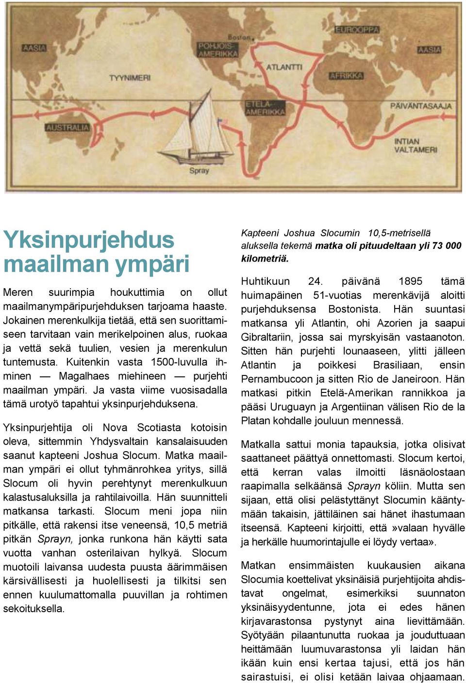 Kuitenkin vasta 1500-luvulla ihminen Magalhaes miehineen purjehti maailman ympäri. Ja vasta viime vuosisadalla tämä urotyö tapahtui yksinpurjehduksena.