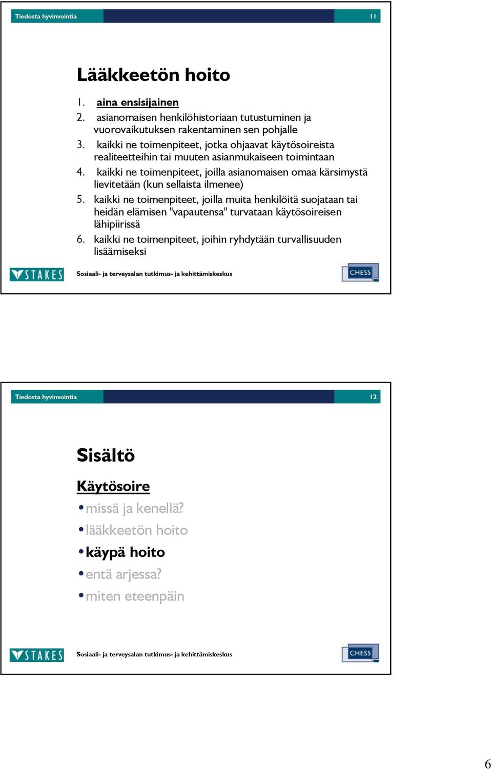 kaikki ne toimenpiteet, joilla asianomaisen omaa kärsimystä lievitetään (kun sellaista ilmenee) 5.