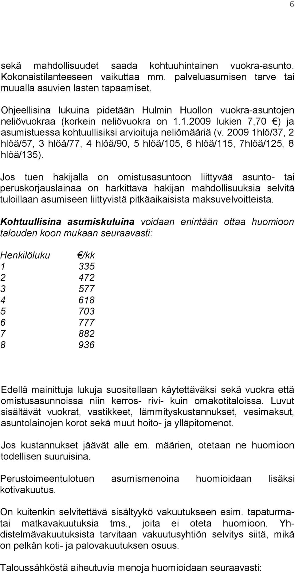 2009 1hlö/37, 2 hlöä/ 57, 3 hlöä/77, 4 hlöä/90, 5 hlöä/105, 6 hlöä/115, 7hlöä/125, 8 hlöä/135).