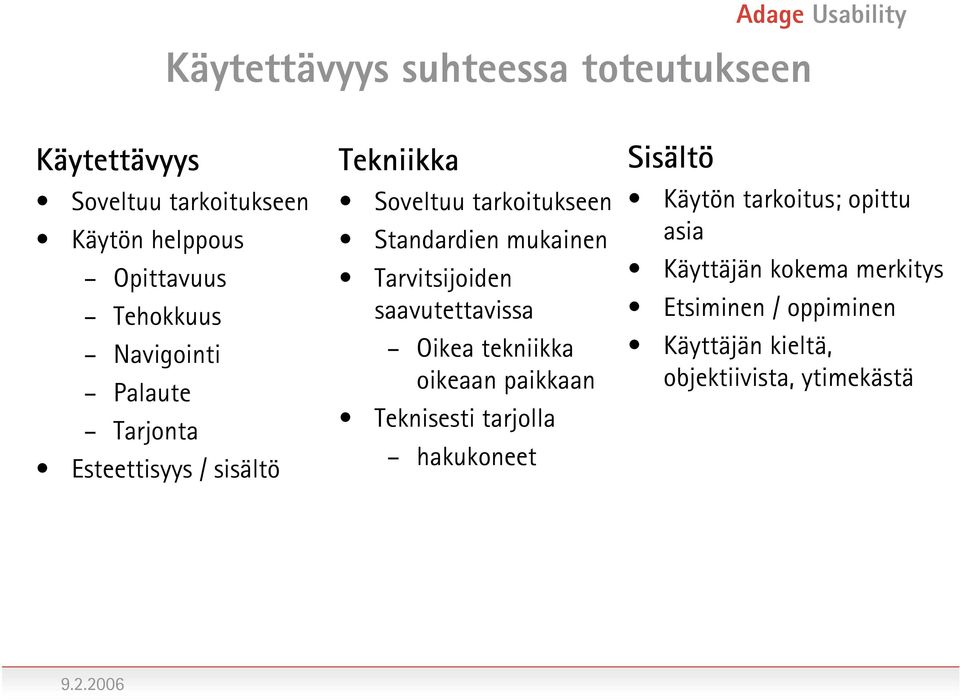 Tarvitsijoiden saavutettavissa Oikea tekniikka oikeaan paikkaan Teknisesti tarjolla hakukoneet Sisältö Käytön