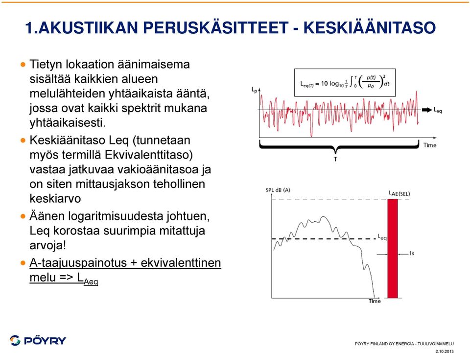 Keskiäänitaso Leq (tunnetaan myös termillä Ekvivalenttitaso) vastaa jatkuvaa vakioäänitasoa ja on siten mittausjakson