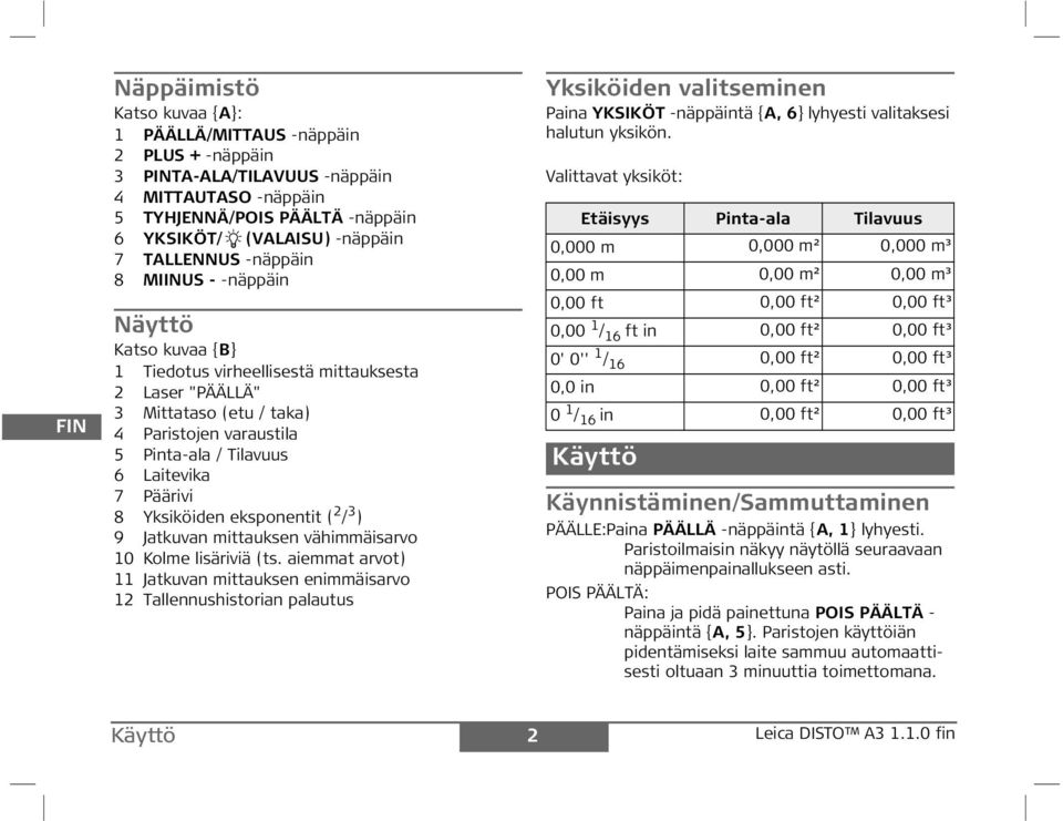 eksponentit ( 2 / 3 ) 9 atkuvan mittauksen vähimmäisarvo 10 Kolme lisäriviä (ts.