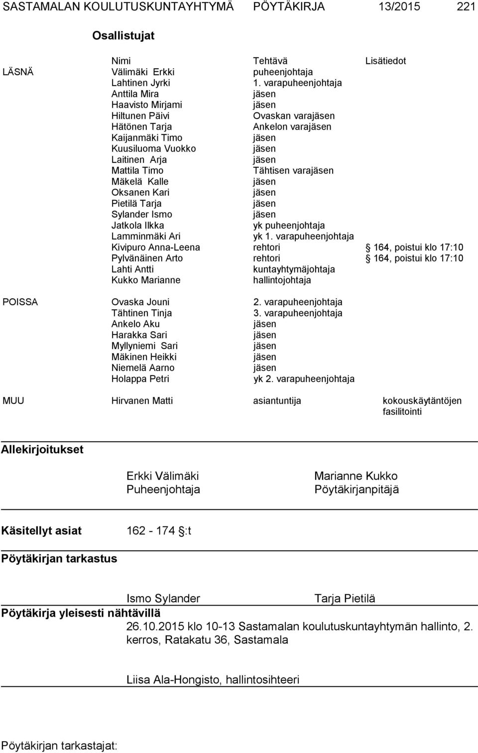 Kari Pietilä Tarja Sylander Ismo Jatkola Ilkka yk puheenjohtaja Lamminmäki Ari yk 1.