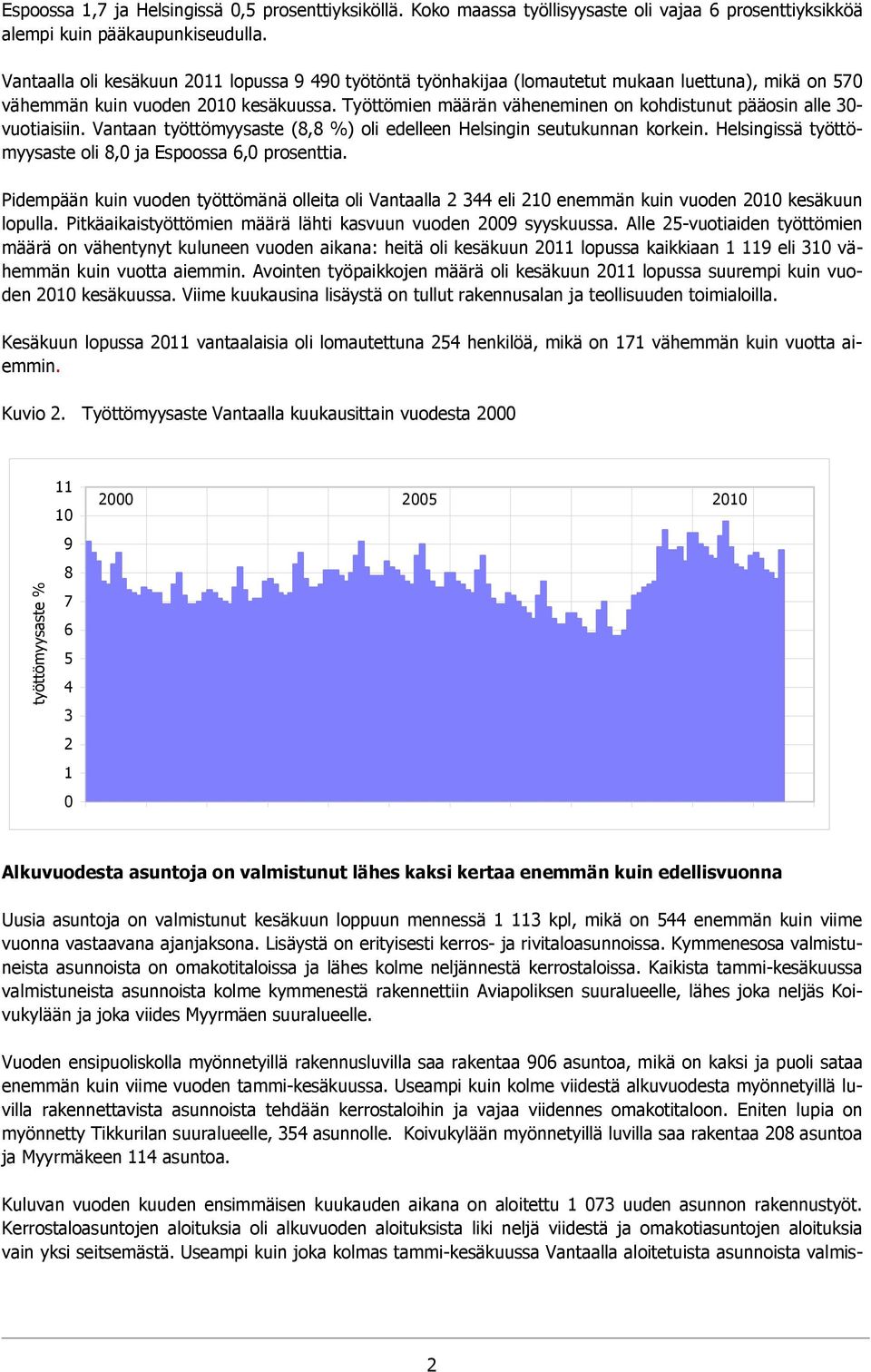 Työttömien määrän väheneminen on kohdistunut pääosin alle 30- vuotiaisiin. Vantaan työttömyysaste (8,8 %) oli edelleen Helsingin seutukunnan korkein.