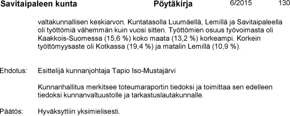 Työttömien osuus työvoimasta oli Kaakkois-Suomessa (15,6 %) koko maata (13,2 %) korkeampi.