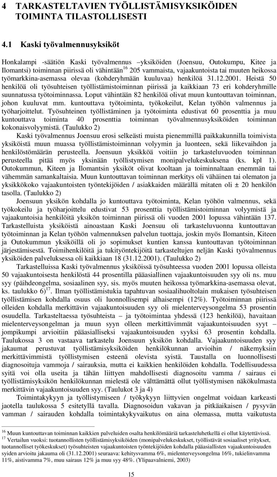 heikossa työmarkkina-asemassa olevaa (kohderyhmään kuuluvaa) henkilöä 31.12.2001.