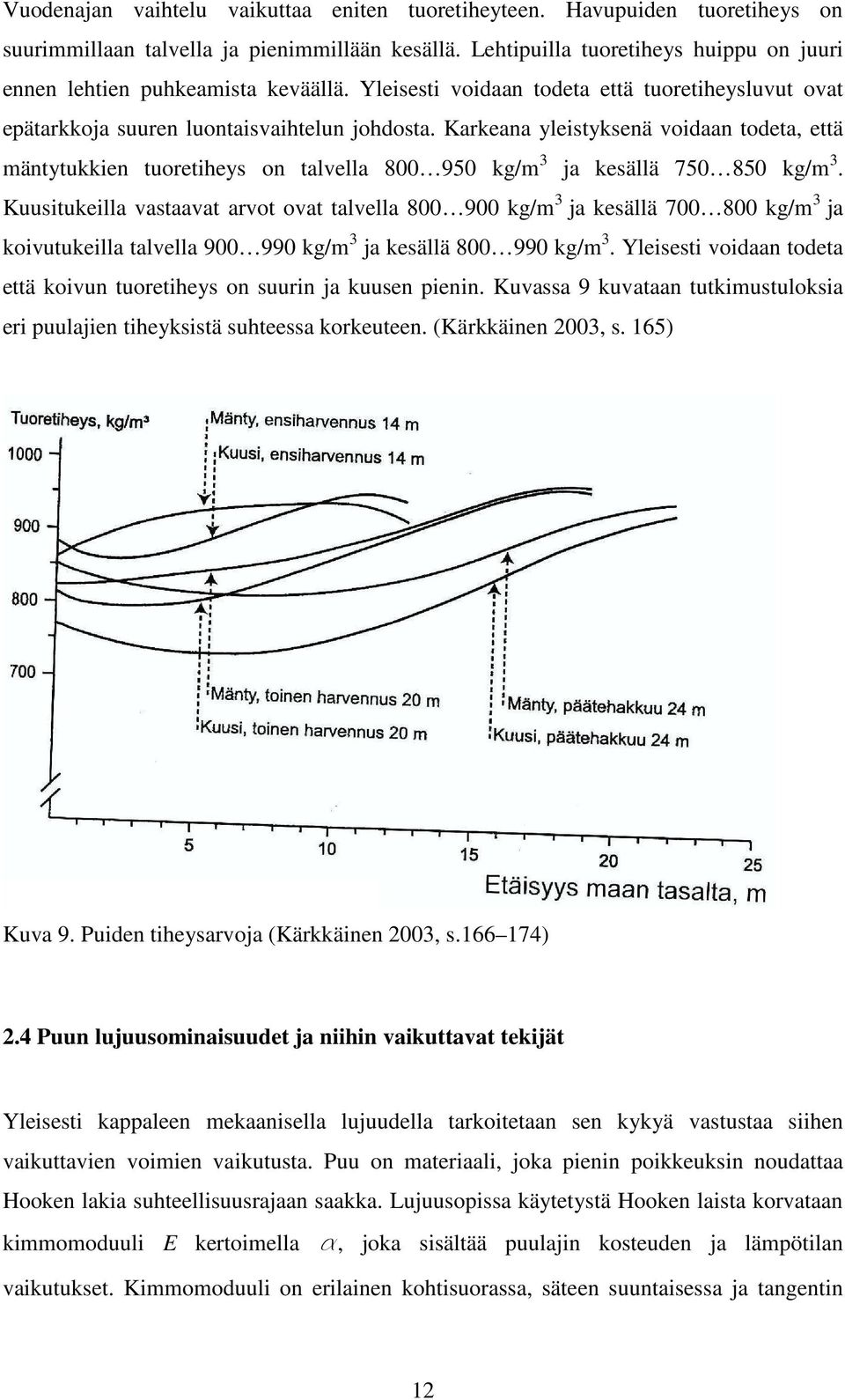 Karkeana yleistyksenä voidaan todeta, että mäntytukkien tuoretiheys on talvella 800 950 kg/m 3 ja kesällä 750 850 kg/m 3.