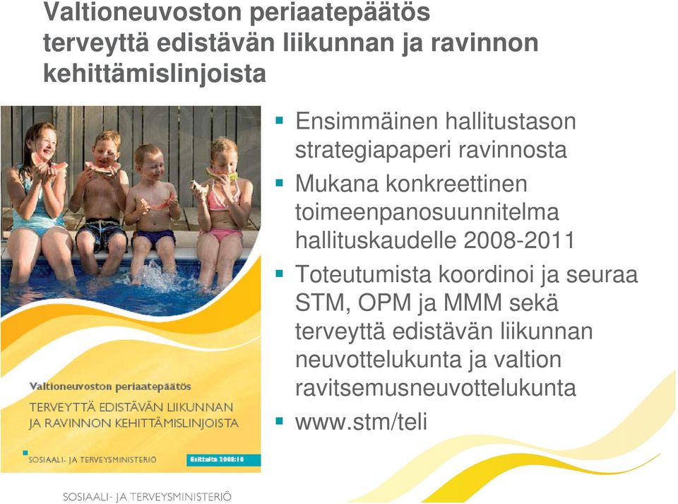 konkreettinen toimeenpanosuunnitelma hallituskaudelle 2008-2011 Toteutumista koordinoi ja