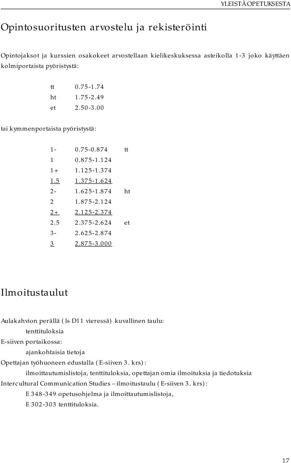 874 3 2.875-3.000 Ilmoitustaulut Aulakahvion perällä (ls D11 vieressä) kuvallinen taulu: tenttituloksia E-siiven portaikossa: ajankohtaisia tietoja Opettajan työhuoneen edustalla (E-siiven 3.