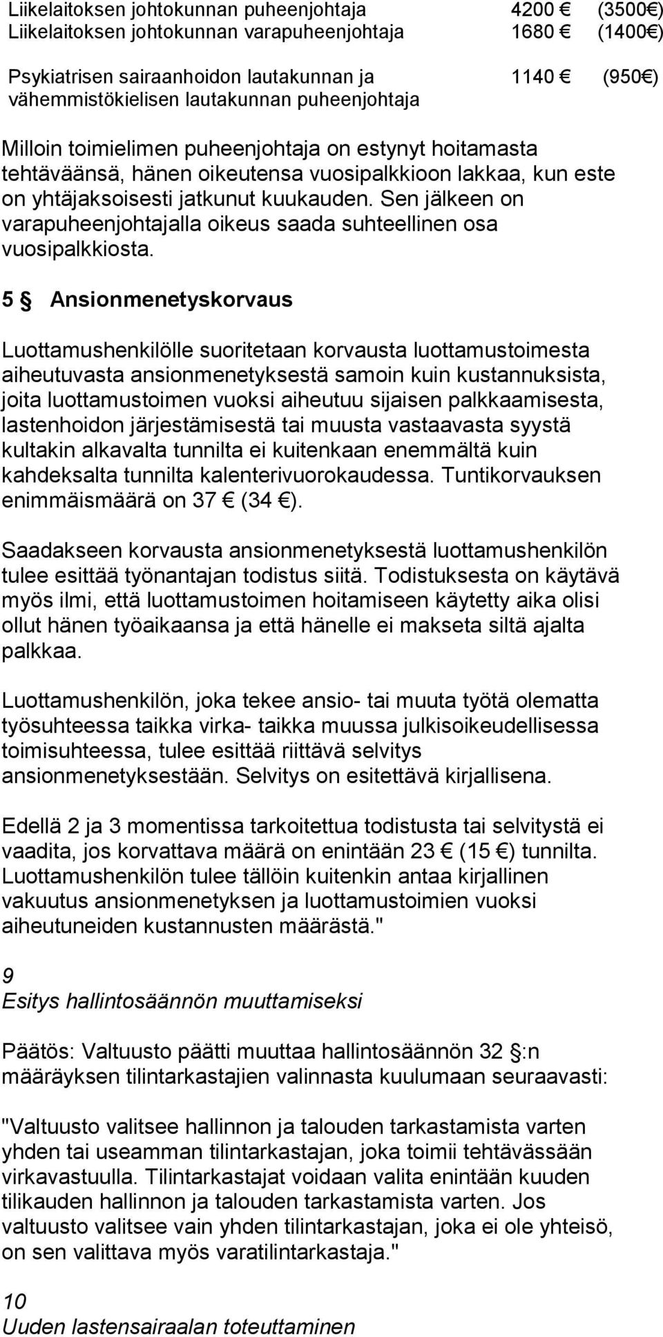 Sen jälkeen on varapuheenjohtajalla oikeus saada suhteellinen osa vuosipalkkiosta.