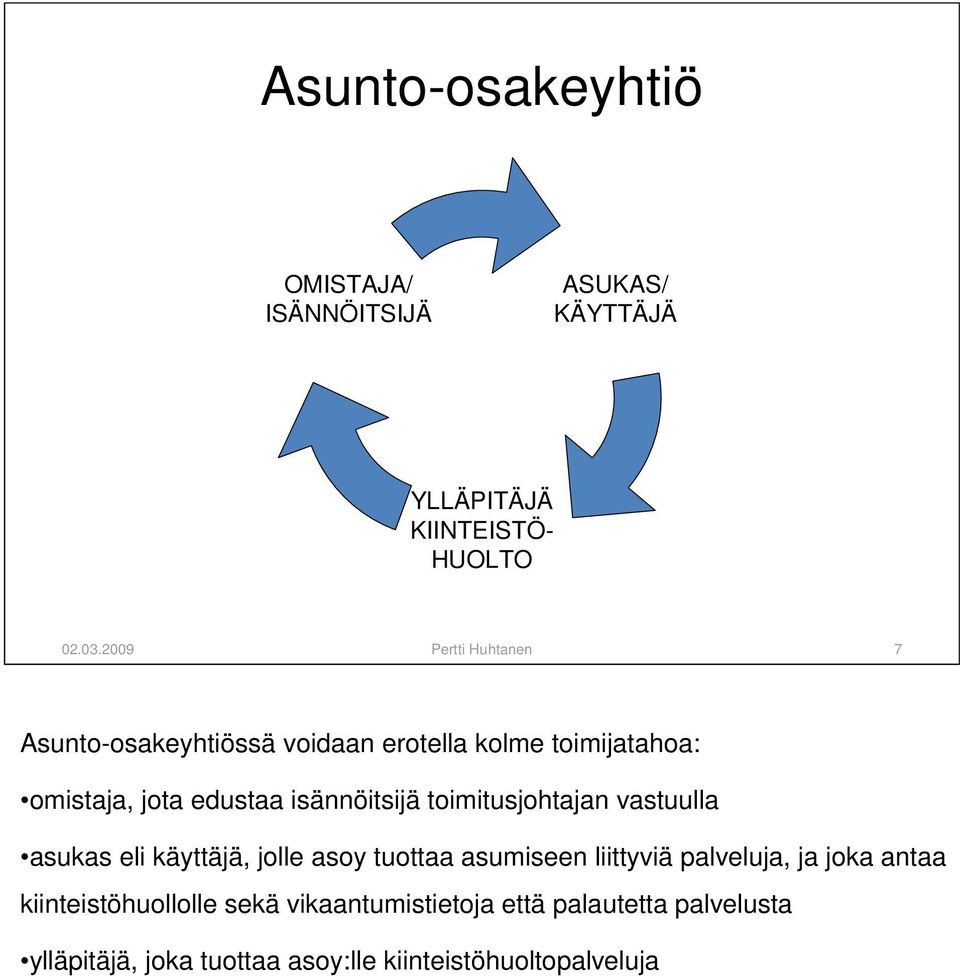 isännöitsijä toimitusjohtajan vastuulla asukas eli käyttäjä, jolle asoy tuottaa asumiseen liittyviä palveluja, ja