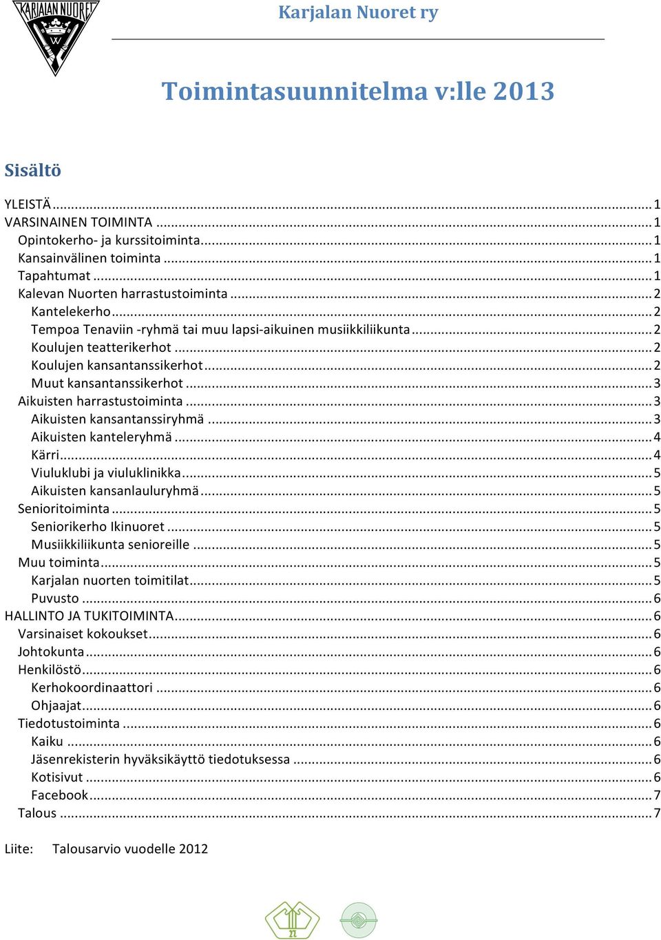 .. 2 Muut kansantanssikerhot... 3 Aikuisten harrastustoiminta... 3 Aikuisten kansantanssiryhmä... 3 Aikuisten kanteleryhmä... 4 Kärri... 4 Viuluklubi ja viuluklinikka... 5 Aikuisten kansanlauluryhmä.