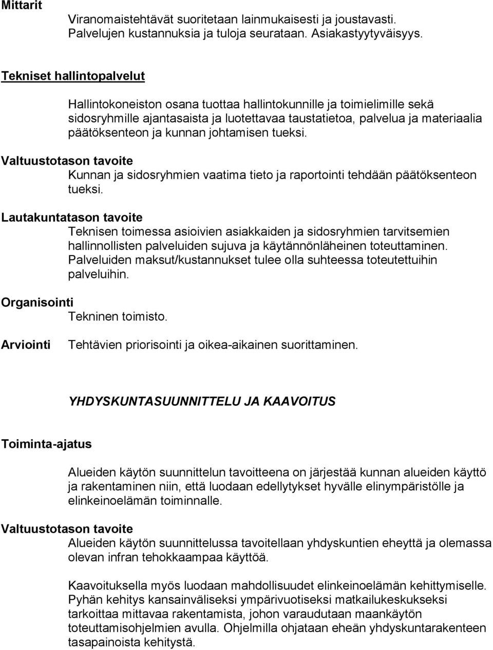 kunnan johtamisen tueksi. Kunnan ja sidosryhmien vaatima tieto ja raportointi tehdään päätöksenteon tueksi.