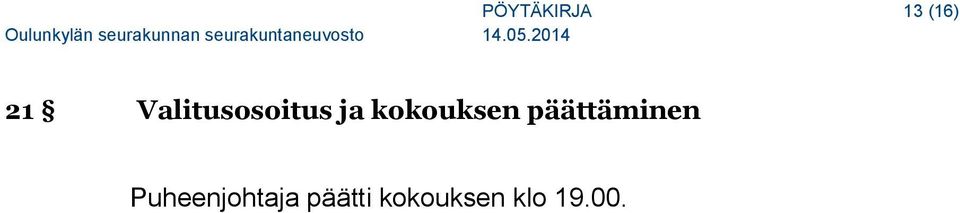 kokouksen päättäminen