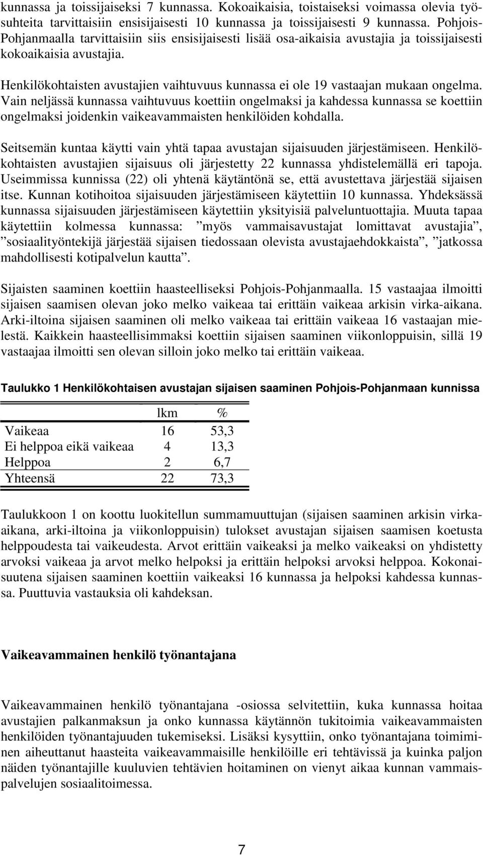 Henkilökohtaisten avustajien vaihtuvuus kunnassa ei ole 19 vastaajan mukaan ongelma.