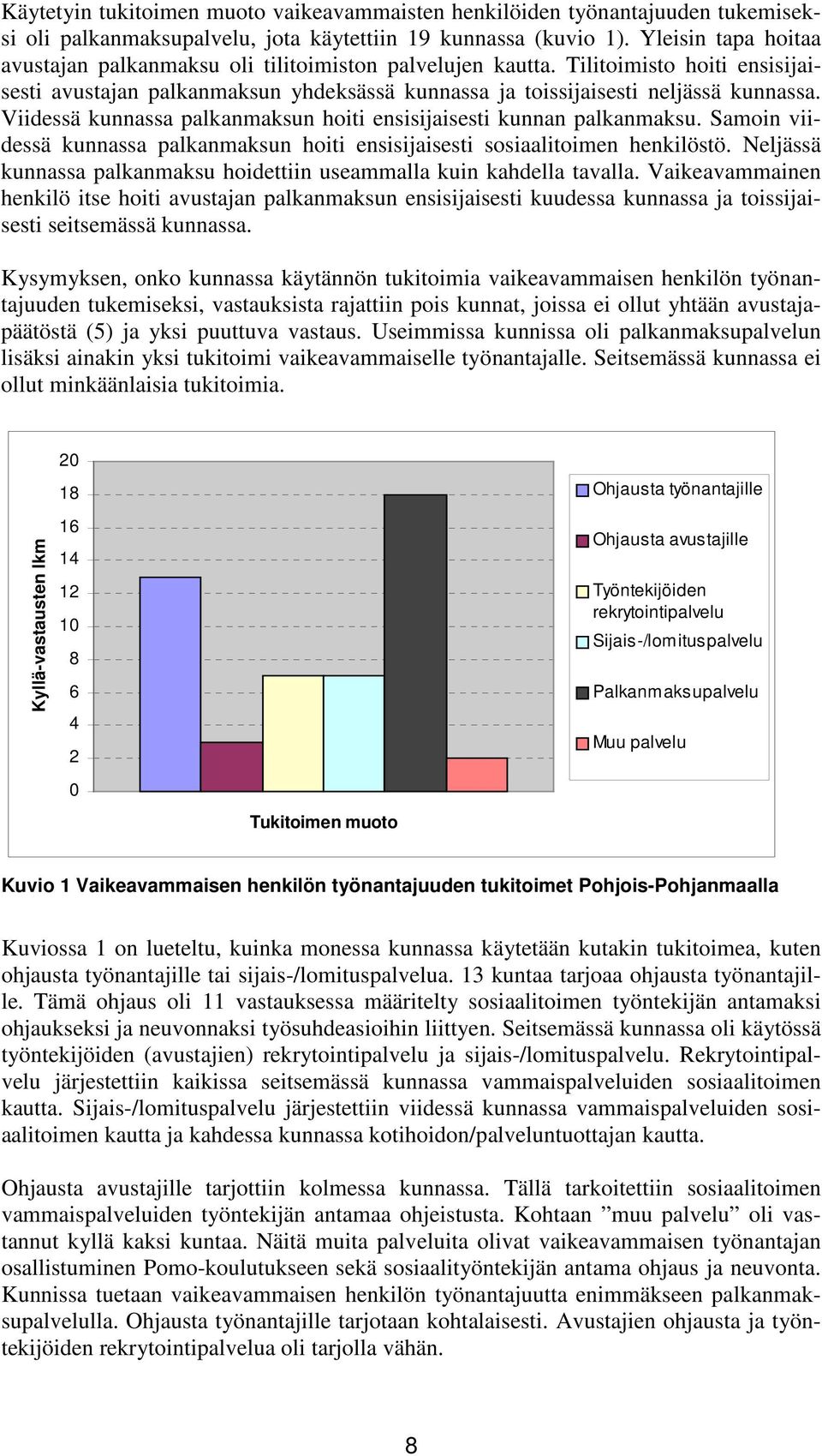 Viidessä kunnassa palkanmaksun hoiti ensisijaisesti kunnan palkanmaksu. Samoin viidessä kunnassa palkanmaksun hoiti ensisijaisesti sosiaalitoimen henkilöstö.