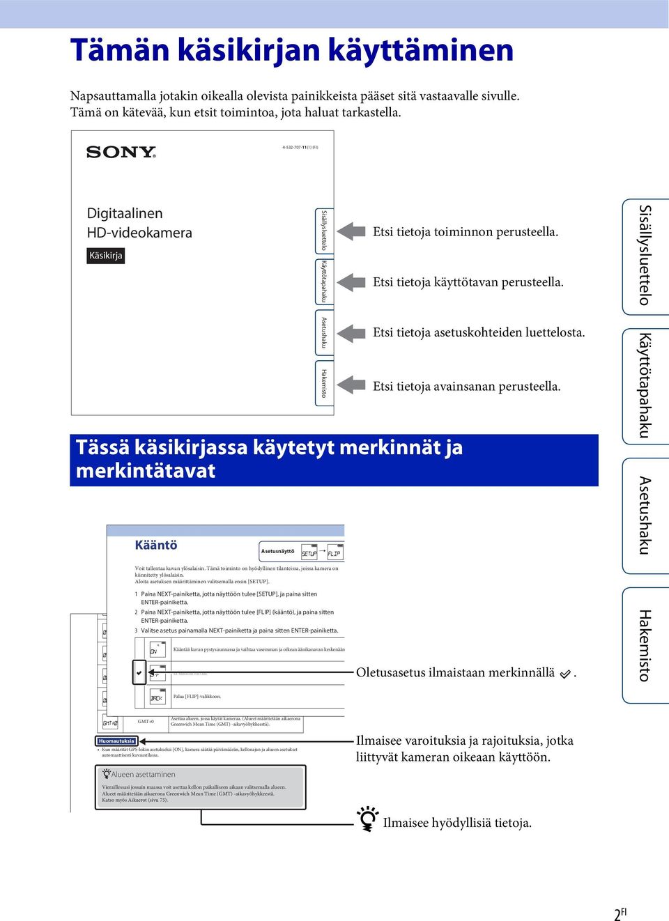 Tämä toiminto on hyödyllinen tilanteissa, joissa kamera on kiinnitetty ylösalaisin. Aloita asetuksen määrittäminen valitsemalla ensin [SETUP].