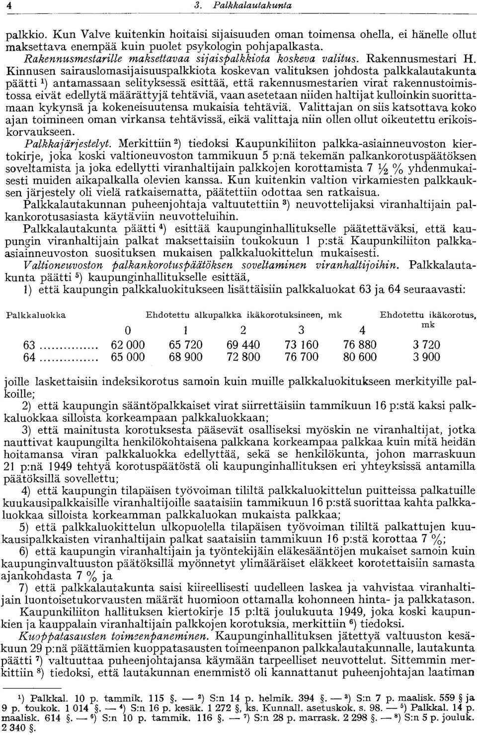 Kinnusen sairauslomasijaisuuspalkkiota koskevan valituksen johdosta palkkalautakunta päätti antamassaan selityksessä esittää, että rakennusmestarien virat rakennustoimistossa eivät edellytä