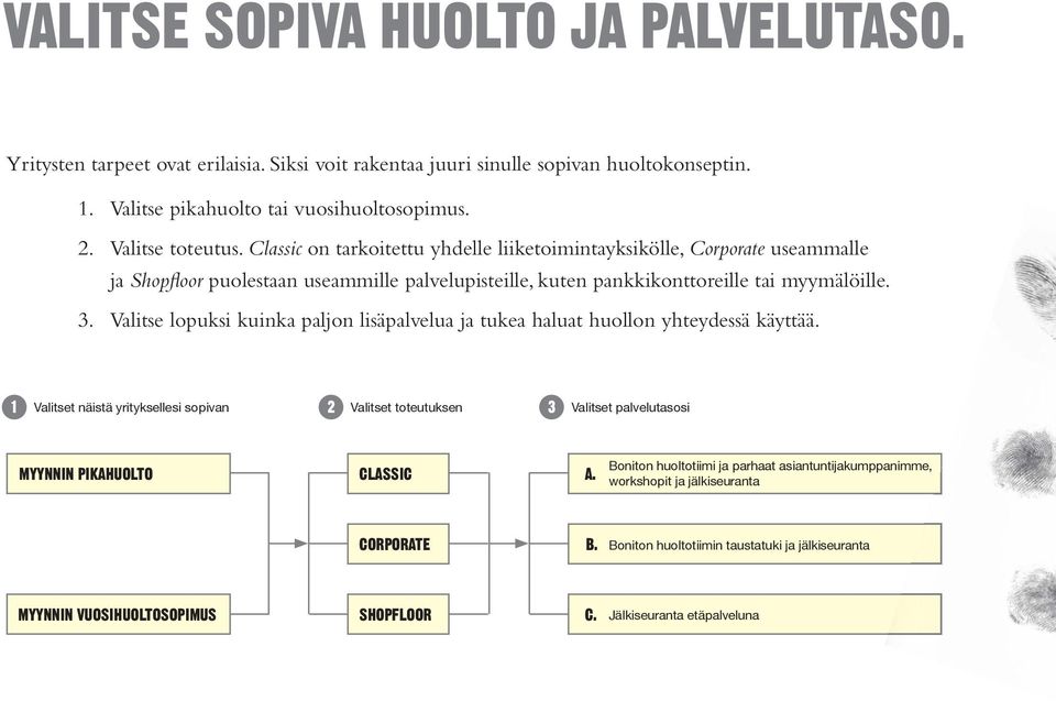 Valitse lopuksi kuinka paljon lisäpalvelua ja tukea haluat huollon yhteydessä käyttää.
