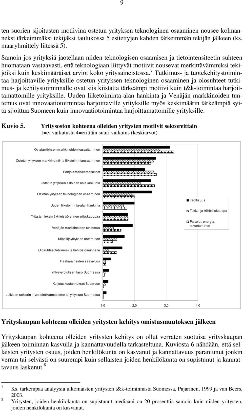 Samoin jos yrityksiä jaotellaan niiden teknologisen osaamisen ja tietointensiteetin suhteen huomataan vastaavasti, että teknologiaan liittyvät motiivit nousevat merkittävämmiksi tekijöiksi kuin