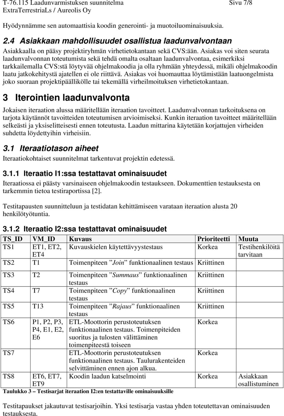 Asiakas voi siten seurata laadunvalvonnan toteutumista sekä tehdä omalta osaltaan laadunvalvontaa, esimerkiksi tarkkailemalla CVS:stä löytyvää ohjelmakoodia ja olla ryhmään yhteydessä, mikäli