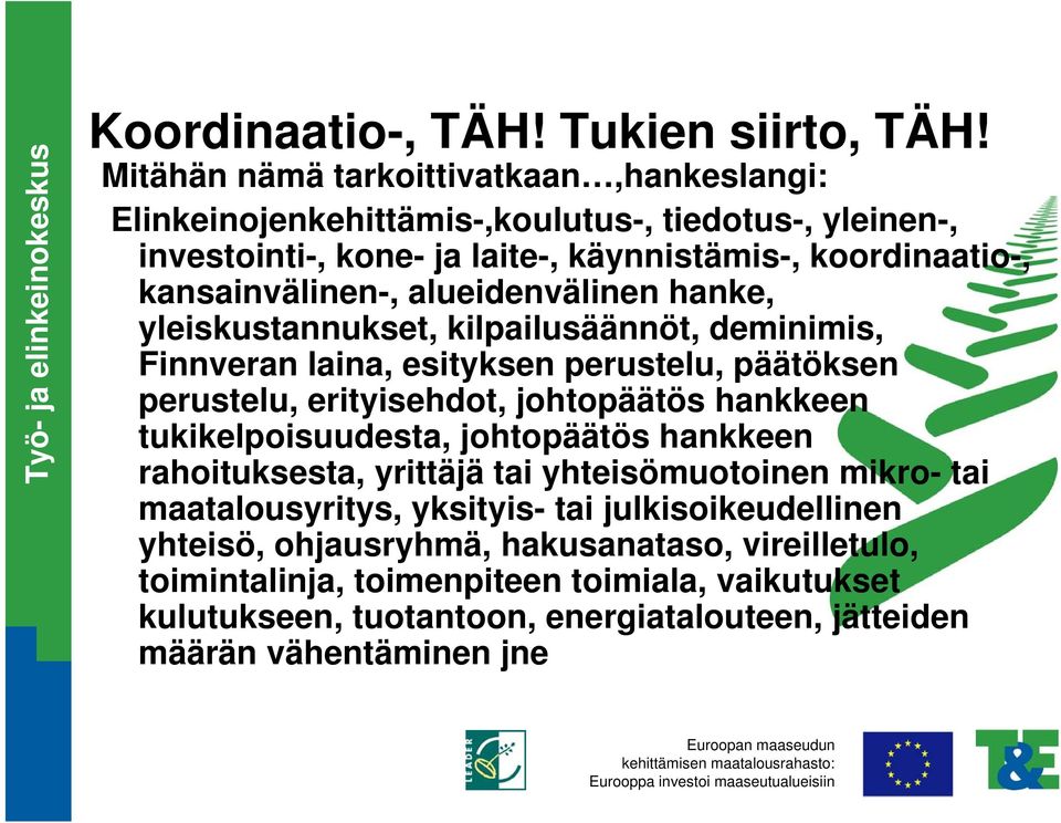 alueidenvälinen hanke, yleiskustannukset, kilpailusäännöt, deminimis, Finnveran laina, esityksen perustelu, päätöksen perustelu, erityisehdot, johtopäätös hankkeen