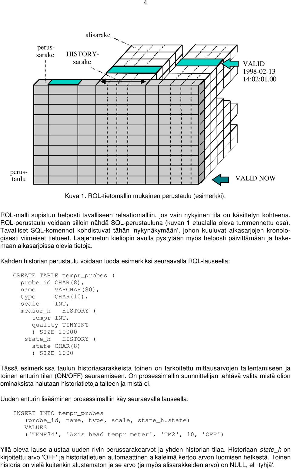 Tavalliset SQL-komennot kohdistuvat tähän 'nykynäkymään', johon kuuluvat aikasarjojen kronologisesti viimeiset tietueet.