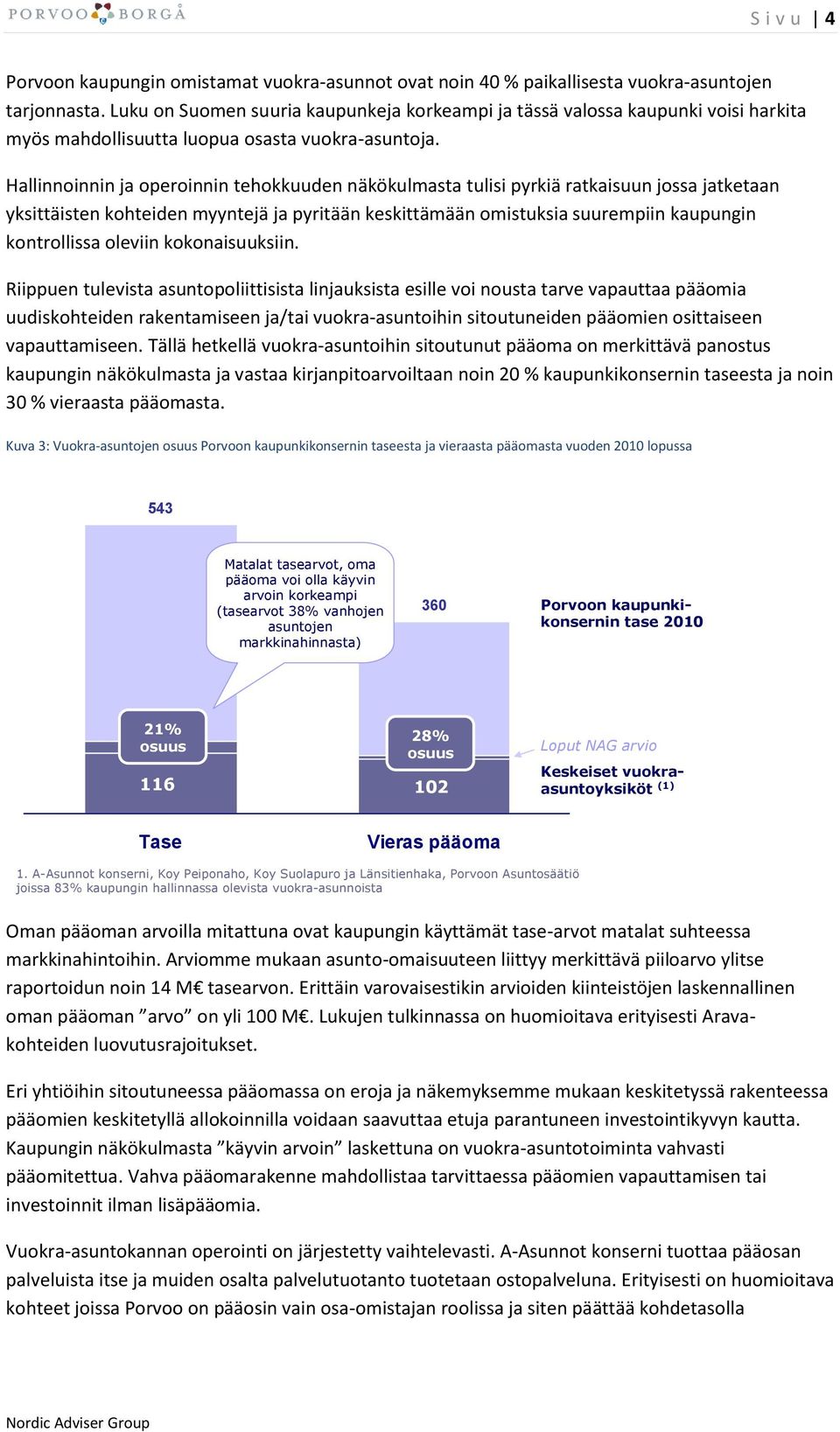 Hallinnoinnin ja operoinnin tehokkuuden näkökulmasta tulisi pyrkiä ratkaisuun jossa jatketaan yksittäisten kohteiden myyntejä ja pyritään keskittämään omistuksia suurempiin kaupungin kontrollissa