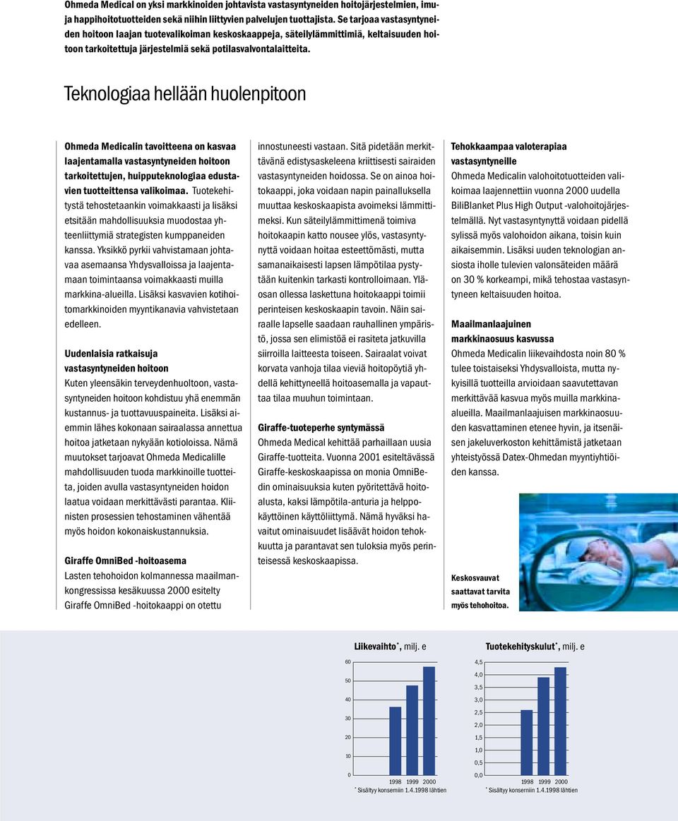 Teknologiaa hellään huolenpitoon Ohmeda Medicalin tavoitteena on kasvaa laajentamalla vastasyntyneiden hoitoon tarkoitettujen, huipputeknologiaa edustavien tuotteittensa valikoimaa.