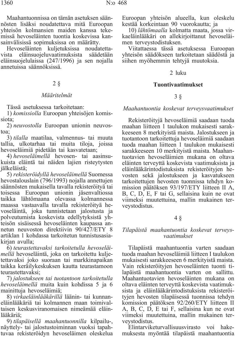 2 Määritelmät Tässä asetuksessa tarkoitetaan: 1) komissiolla Euroopan yhteisöjen komissiota; 2) neuvostolla Euroopan unionin neuvostoa; 3) tilalla maatilaa, valmennus- tai muuta tallia, ulkotarhaa