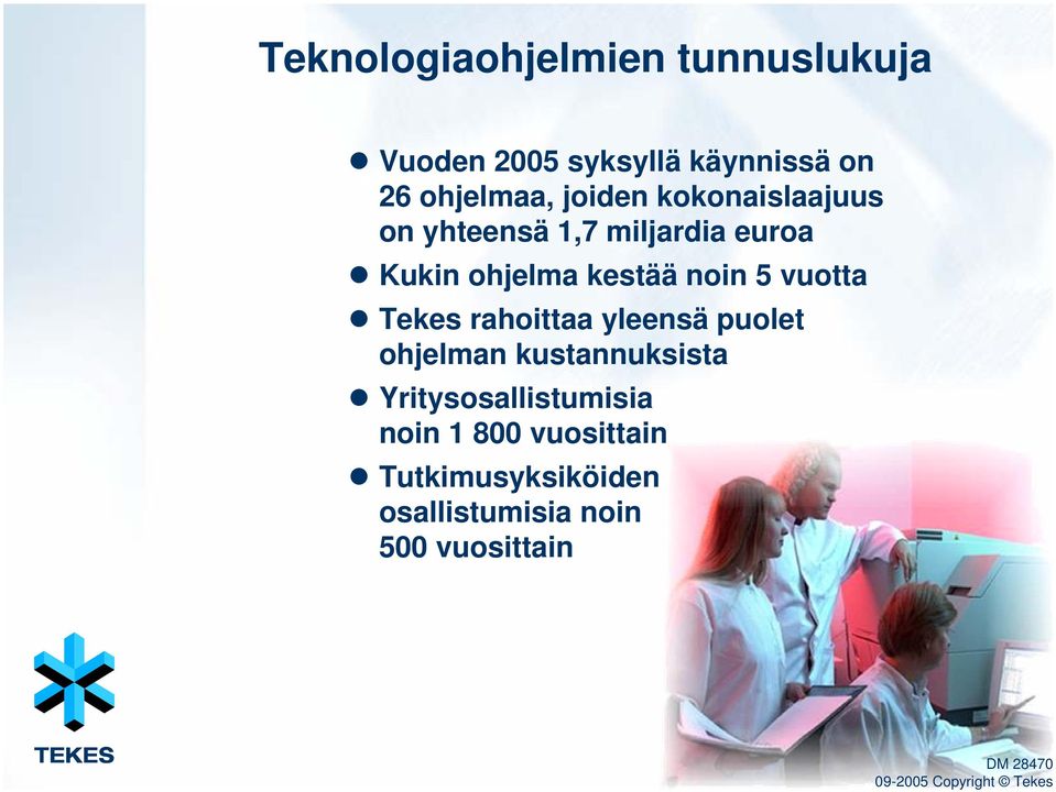ohjelma kestää noin 5 vuotta Tekes rahoittaa yleensä puolet ohjelman kustannuksista