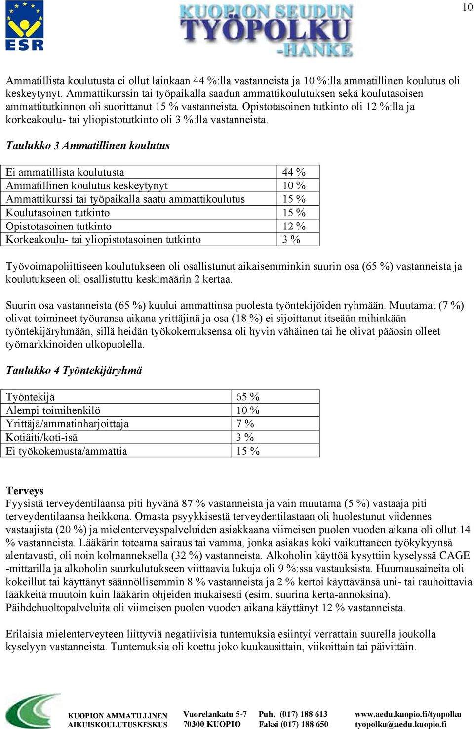 Opistotasoinen tutkinto oli 12 %:lla ja korkeakoulu- tai yliopistotutkinto oli 3 %:lla vastanneista.