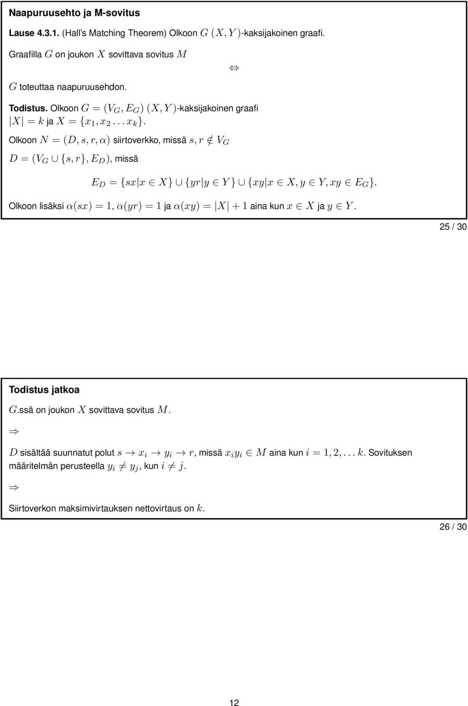 OlkoonN = (D,s,r,α) siirtoverkko, missäs,r / V G D = (V G {s,r},e D ), missä E D = {sx x X} {yr y Y} {xy x X,y Y,xy E G }.